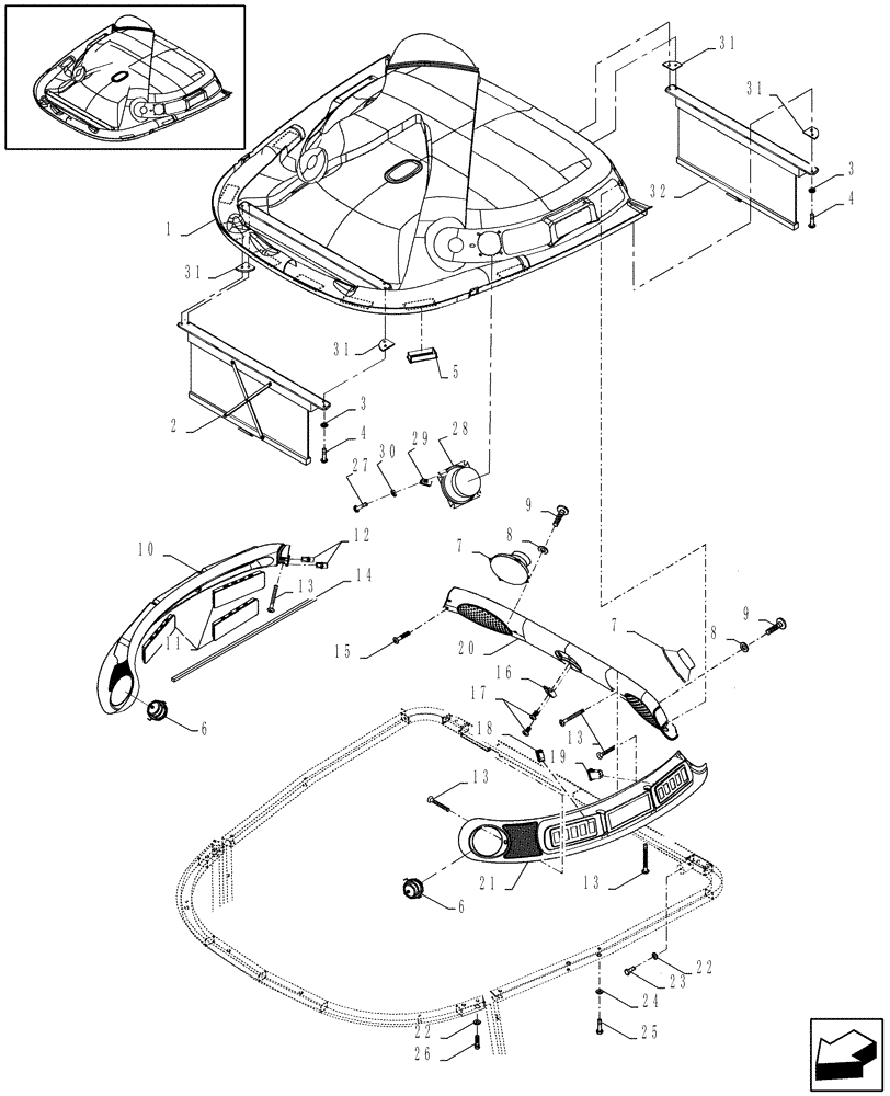 Схема запчастей Case IH WD2303 - (10.03) - CAB ROOF, INNER (10) - CAB