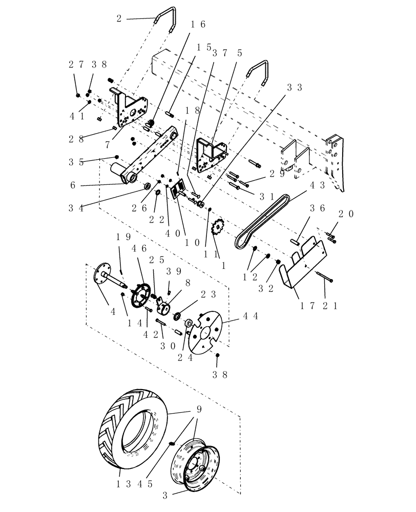 Схема запчастей Case IH 1200 - (D.20.B[12]) - DRIVE WHEELS - SINGLE ARM, RIGID MOUNTED AND STACKER (ASN CBJ036114) D - Travel