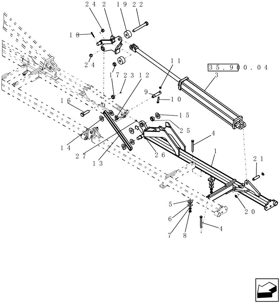 Схема запчастей Case IH 400 - (39.100.23) - 9 FIVE SECTION OUTER WING (REAR) - 57 MODEL SHOWN (39) - FRAMES AND BALLASTING