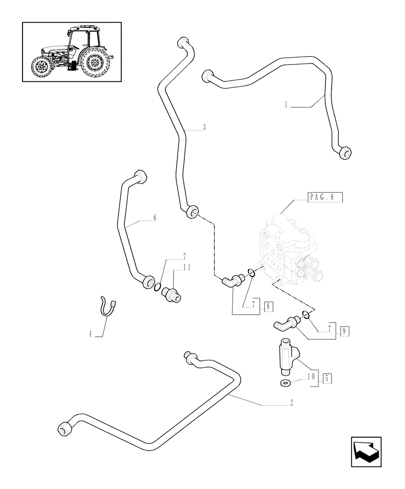 Схема запчастей Case IH JX1095C - (1.82.7/08[10]) - (VAR.157-159) 2 MID-MOUNT REMOTE VALVES WITH JOYSTICK FOR FRONT LIFT - PIPES - D5484 (07) - HYDRAULIC SYSTEM