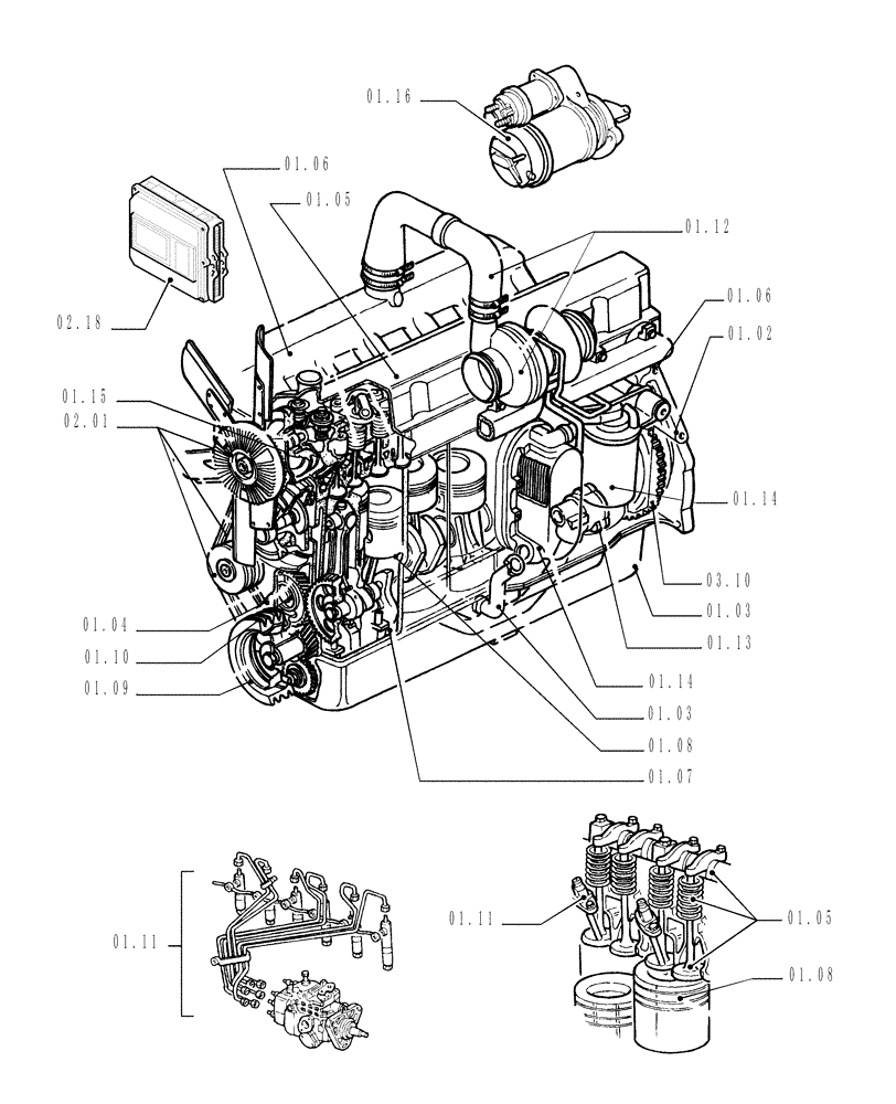 Схема запчастей Case IH WDX1902 - (01.00) - ENGINE, PICTORIAL INDEX (01) - ENGINE