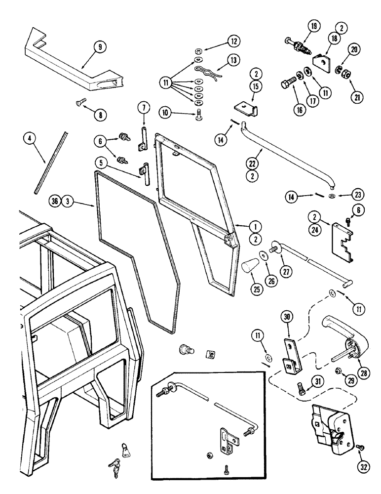 Схема запчастей Case IH 1690 - (P05-1) - CAB, DOOR AND LATCH (10) - OPERATORS PLATFORM/CAB