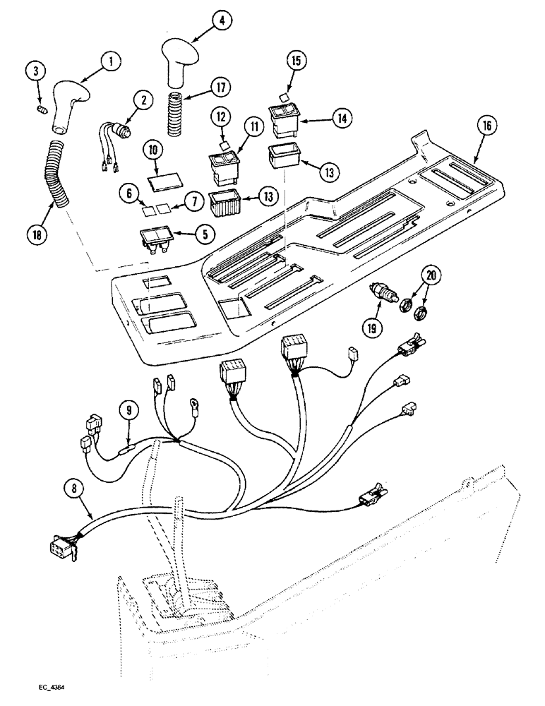 Схема запчастей Case IH 3220 - (4-030) - SIDE CONTROL CONSOLE, TRACTOR WITH CAB (04) - ELECTRICAL SYSTEMS