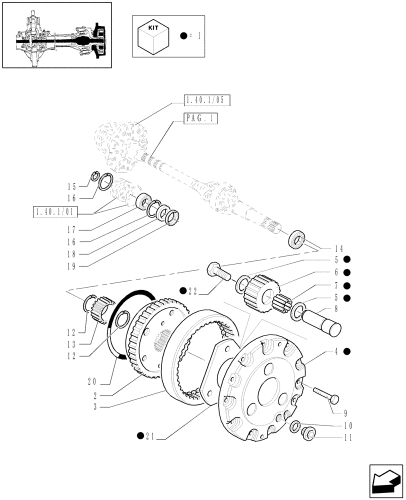 Схема запчастей Case IH JX1100U - (1.40. 1/06[02A]) - (VAR.039) STANDARD - FRONT AXLE - GEARS AND DIFFERENTIAL SHAFT - 4WD - D4998 (04) - FRONT AXLE & STEERING