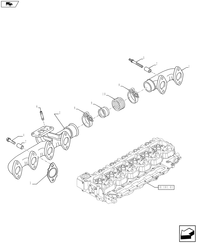 Схема запчастей Case IH P215 - (10.254.05) - EXHAUST MANIFOLD (504064112) (Jun 7 2011 2:03PM) (10) - ENGINE