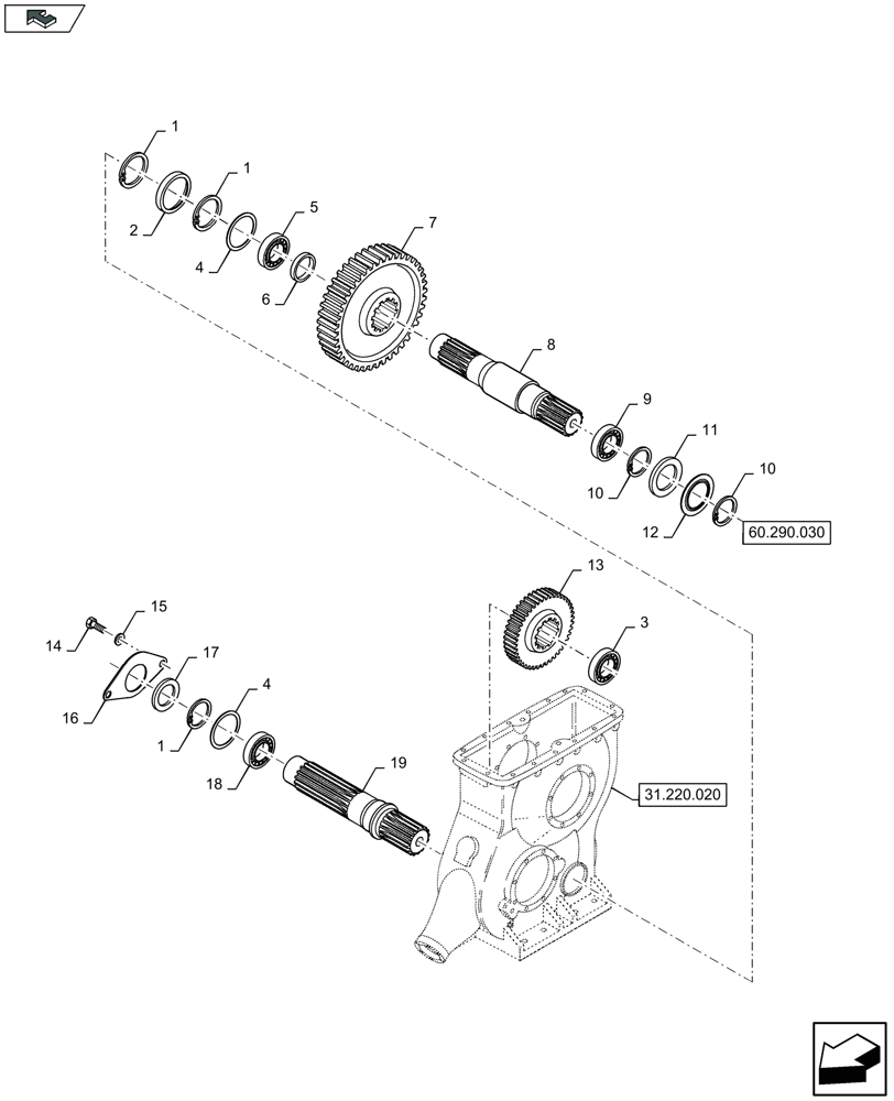 Схема запчастей Case IH LB324S - (31.220.040) - MAIN GEARBOX, SHAFT SHUTTLE FEEDER GEARBOX (31) - IMPLEMENT POWER TAKE OFF