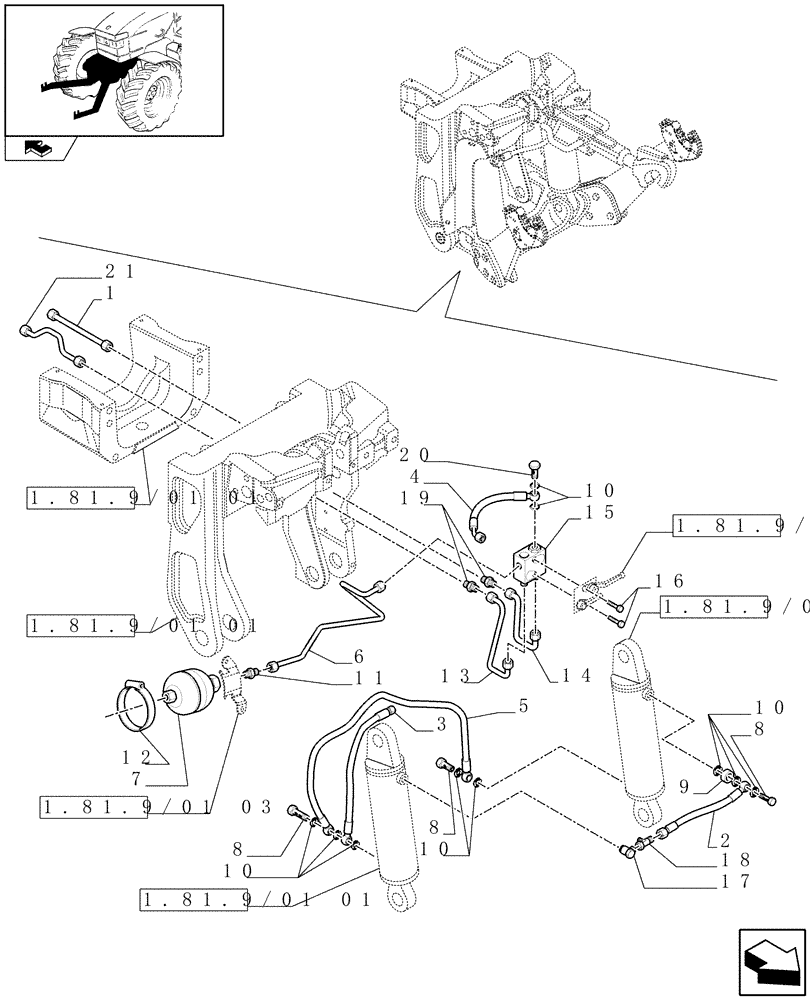 Схема запчастей Case IH PUMA 195 - (1.81.9/01[02]) - (VAR.088) FRONT HPL LESS PTO, LESS AUX. COUPLERS - PIPES - C6726 (07) - HYDRAULIC SYSTEM