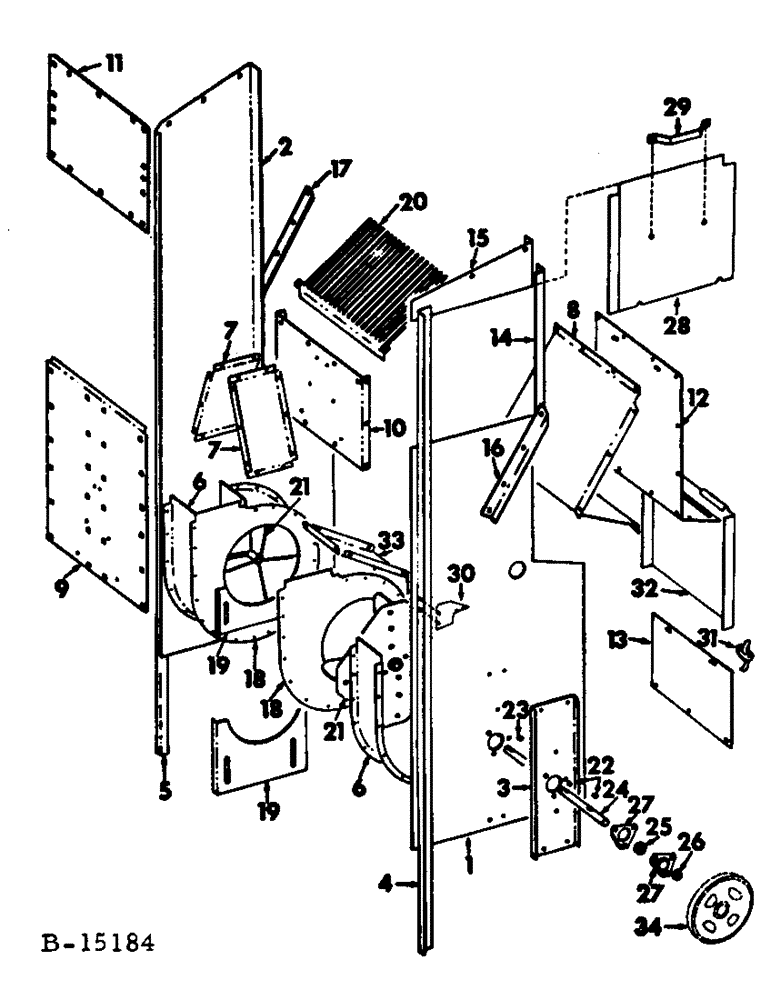 Схема запчастей Case IH 95 - (19-14) - BASKET AND CONVEYOR, FAN AND SEPARATION CHAMBER Basket & Conveyor