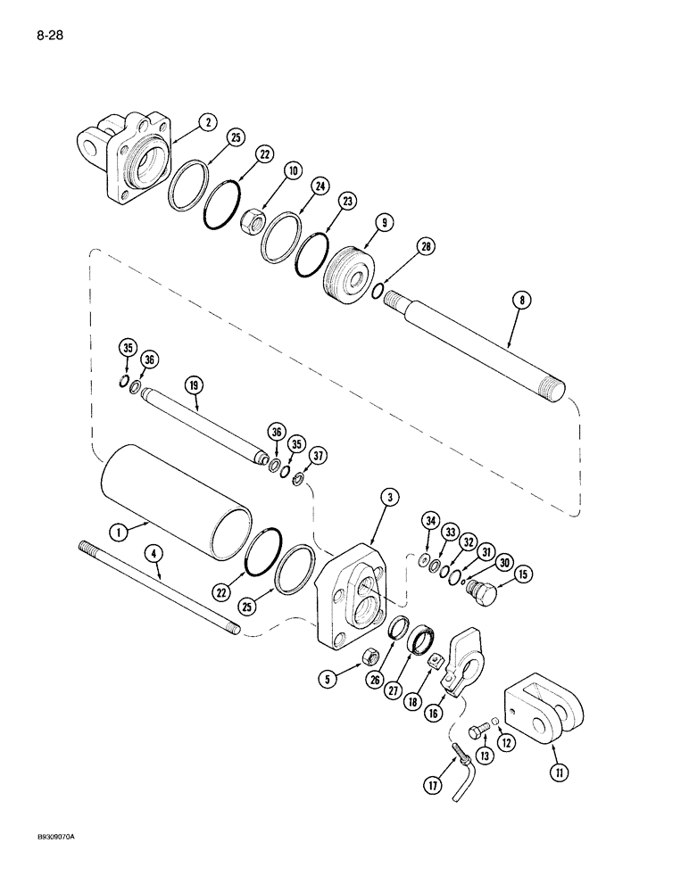 Схема запчастей Case IH 950 - (8-28) - ASSIST WHEEL HYDRAULIC CYLINDER, 12 ROW NARROW, VERTICAL FOLD (08) - HYDRAULICS