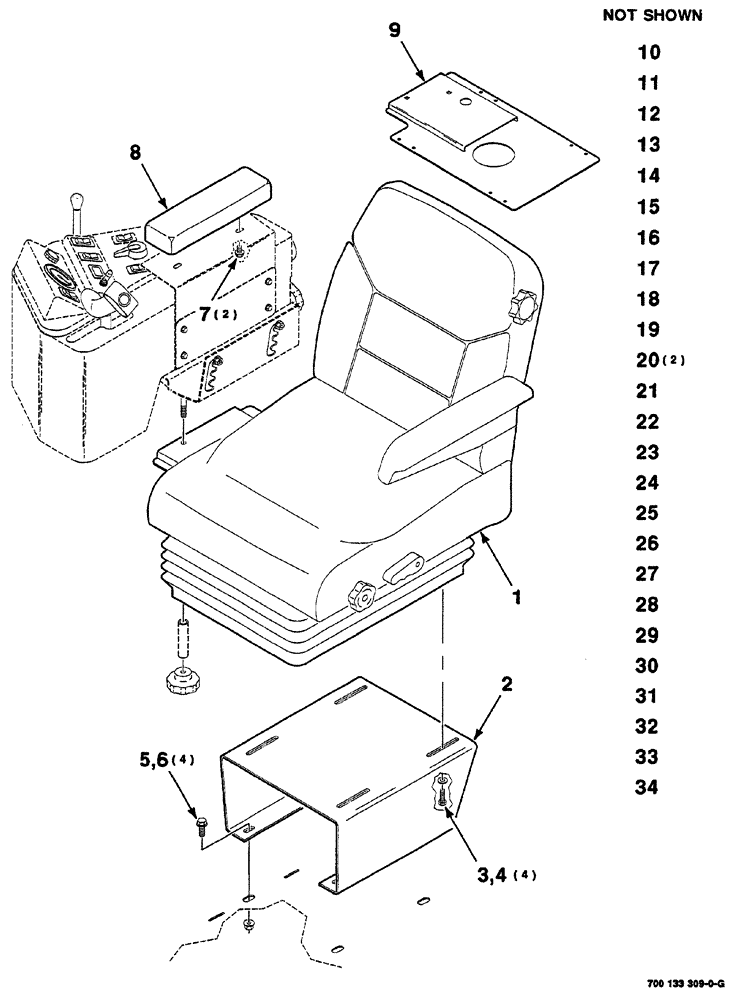 Схема запчастей Case IH 8870 - (07-36) - SEAT ASSEMBLY (90) - PLATFORM, CAB, BODYWORK AND DECALS