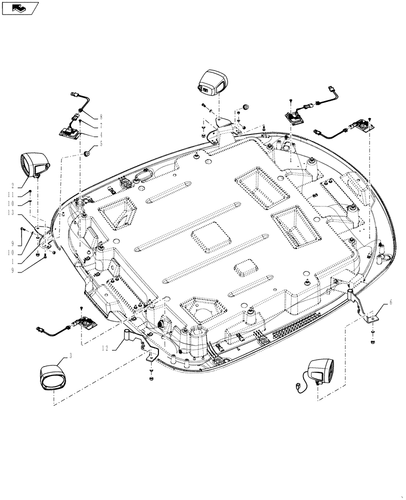 Схема запчастей Case IH 4430 - (55.404.06) - CAB LIGHTS, DELUXE HID FIELD LIGHT OPTION (55) - ELECTRICAL SYSTEMS