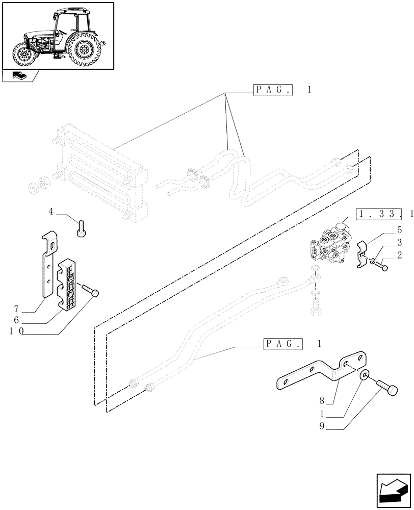 Схема запчастей Case IH FARMALL 85C - (1.27.7[02]) - MEGA FLOW PUMP (62 L/MIN) AND OIL COOLER - BRACKETS (VAR.330823-332823) (03) - TRANSMISSION