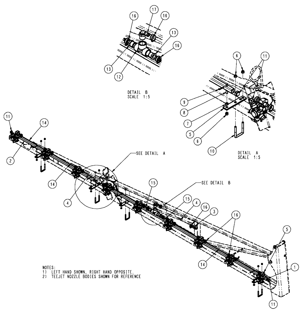 Схема запчастей Case IH SPX4410 - (09-049) - BOOM, OUTER PLUMBING, 6 SECTION, LO-FLOW Liquid Plumbing