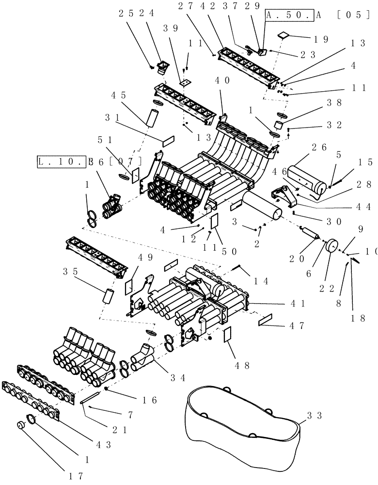 Схема запчастей Case IH ADX3380 - (L.10.F[23]) - CENTER MANIFOLD (3RD SERIAL NO. RANGE) L - Field Processing