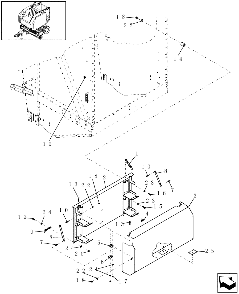 Схема запчастей Case IH RBX462 - (08.83) - SHIELDS, NET BOX, DOUBLE, EUROPE & R.O.W. (08) - SHEET METAL/DECALS