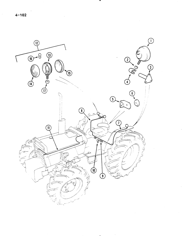 Схема запчастей Case IH 485 - (4-102) - TRACTOR LIGHTING AND CONNECTIONS (04) - ELECTRICAL SYSTEMS