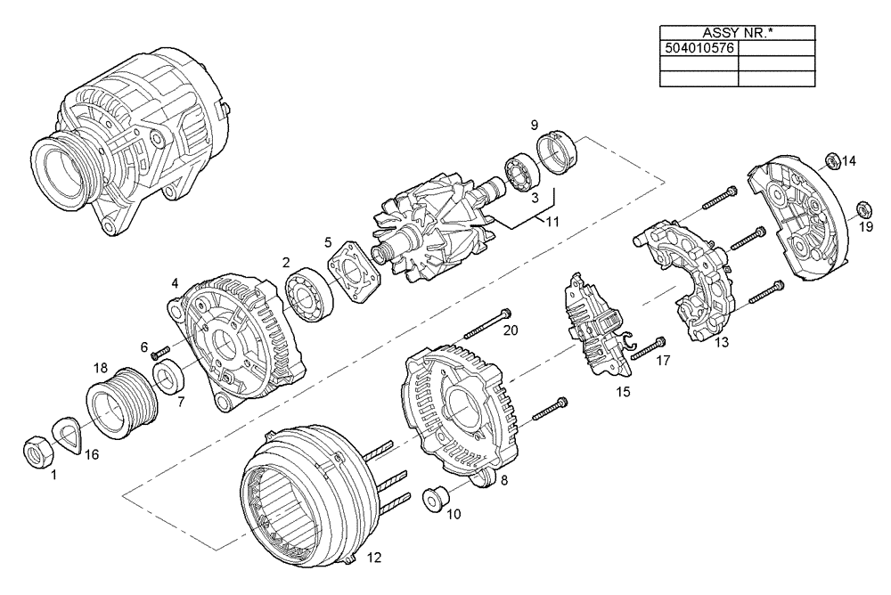 Схема запчастей Case IH F4BE0484F D601 - (4030.056) - GENERATOR (COMPONENTS) 