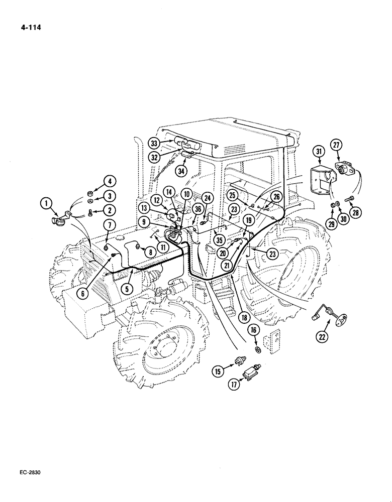 Схема запчастей Case IH 585 - (4-114) - CHASSIS WIRING AND SWITCHES, WITH CAB (04) - ELECTRICAL SYSTEMS