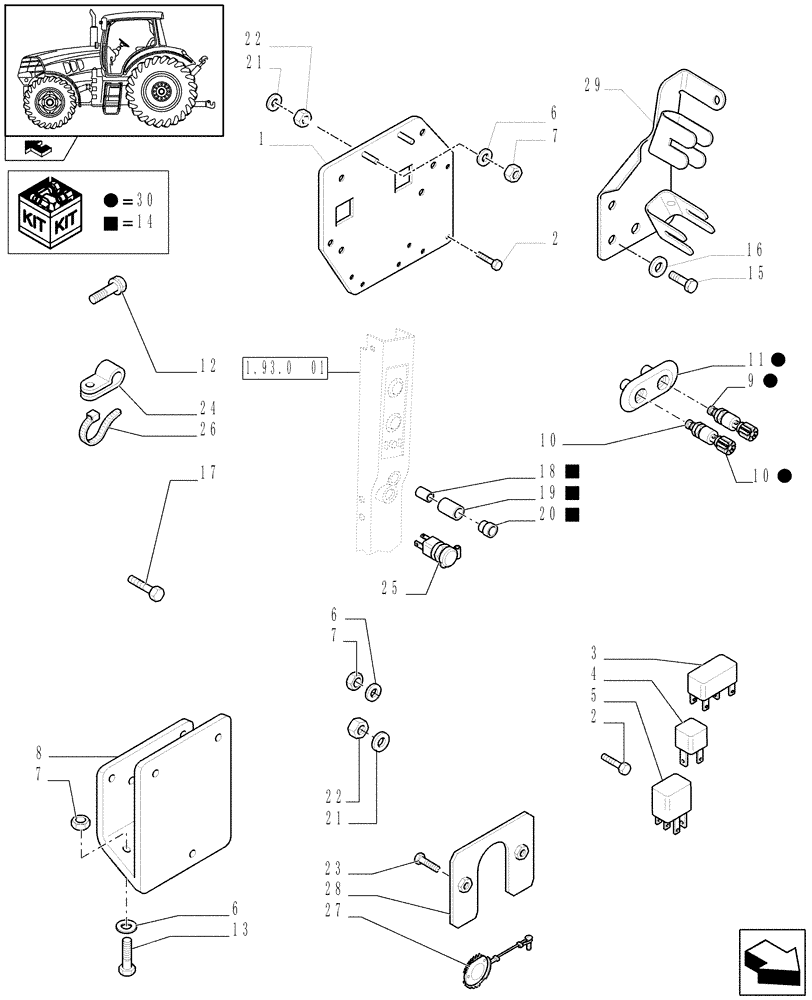 Схема запчастей Case IH PUMA 225 - (1.75.4/11) - (VAR.187-636) FAST STEERING - SUPPORT FOR RELAY BOX, RELAY, POWER SOCKET AND SWITCHES (06) - ELECTRICAL SYSTEMS