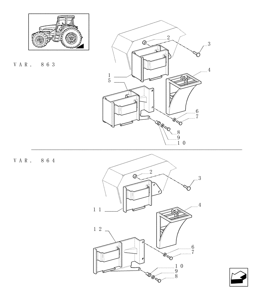 Схема запчастей Case IH JX70U - (1.99.0) - (VAR.863-864) CHOCK (10) - OPERATORS PLATFORM/CAB