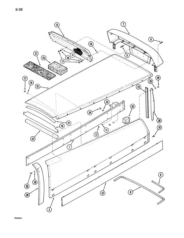 Схема запчастей Case IH 7150 - (9-038) - HOOD, UPPER SIDE PANELS AND UPPER GRILLE (09) - CHASSIS/ATTACHMENTS