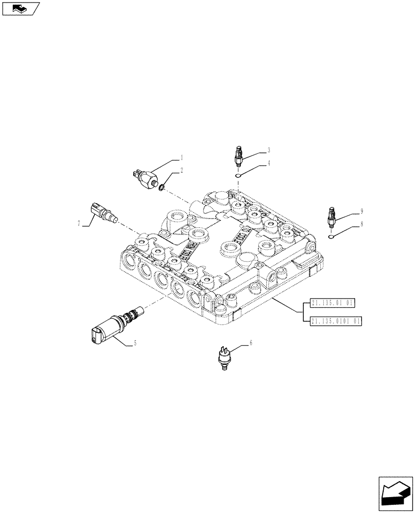 Схема запчастей Case IH PUMA 200 - (55.414.01) - TRANSMISSION CONTROL VALVE, SWITCHES AND SOLENOID VALVES (55) - ELECTRICAL SYSTEMS