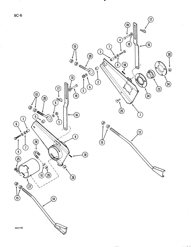 Схема запчастей Case IH 1020 - (9C-06) - AUGER SUPPORTS, MODELS WITH AUGER DRIVE ON LEFT-HAND SIDE OF HEADER (W/ KNIFE DRIVE) (58) - ATTACHMENTS/HEADERS