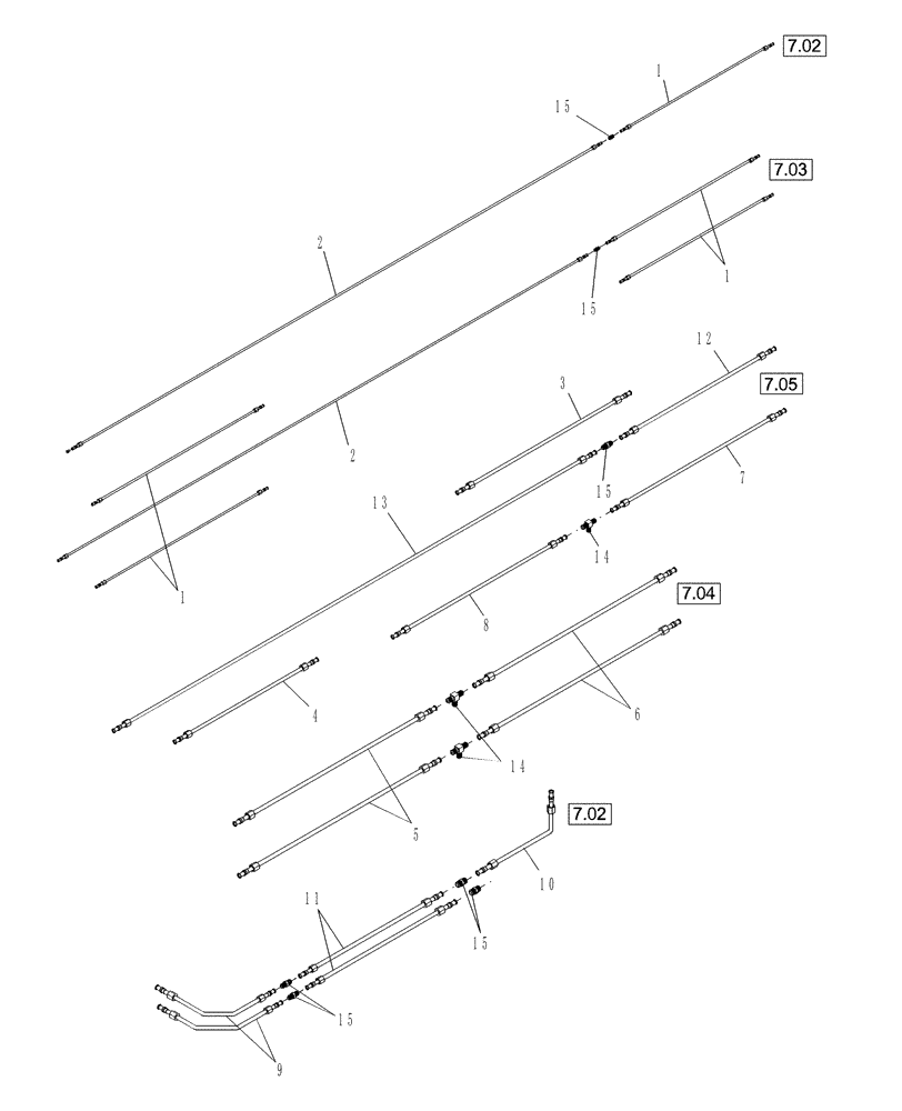 Схема запчастей Case IH DHX301 - (7.09[4.1]) - STEEL LINES, 30 FT (07) - HYDRAULICS