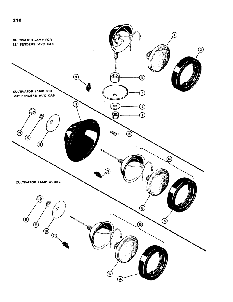 Схема запчастей Case IH 970 - (210) - CULTIVATING LAMPS, FOR 12 INCH FENDER, WITHOUT CAB (04) - ELECTRICAL SYSTEMS