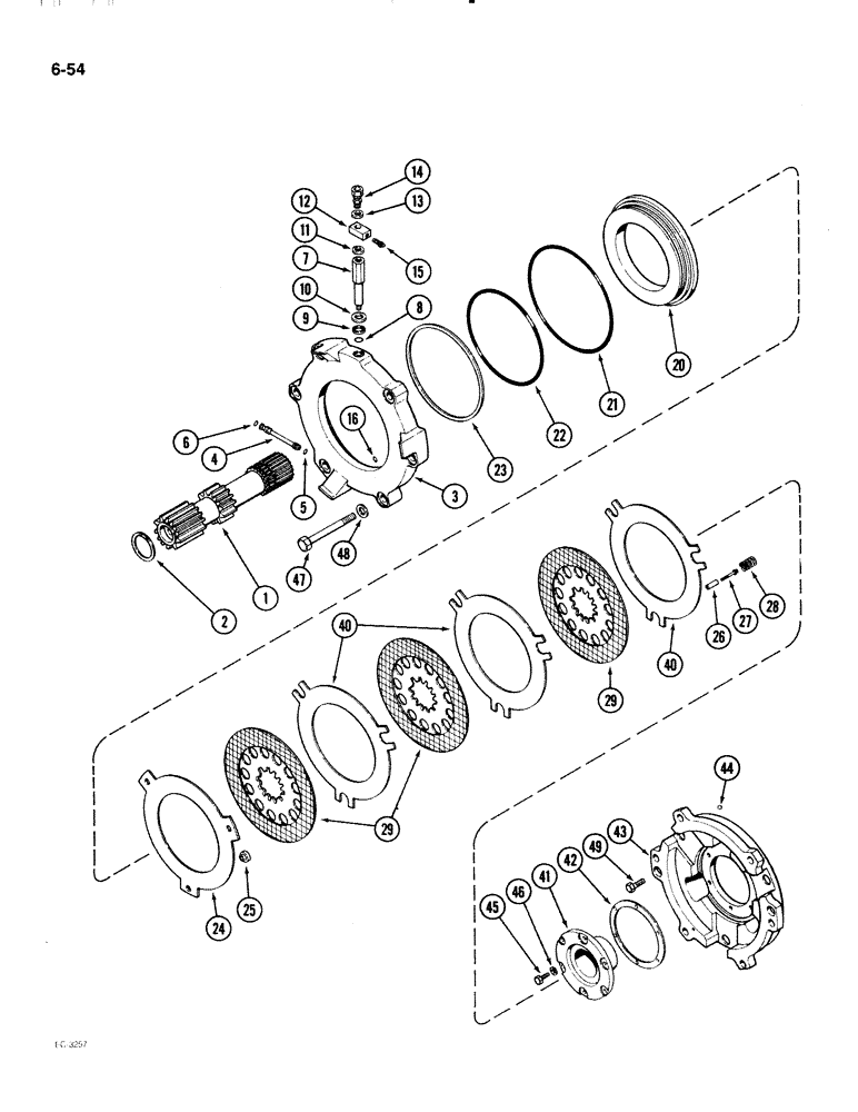 Схема запчастей Case IH 2096 - (6-054) - DIFFERENTIAL ASSEMBLY, SHAFT AND BRAKE,TRANSMISSION SERIAL NUMBER 16264559 AND AFTER (06) - POWER TRAIN