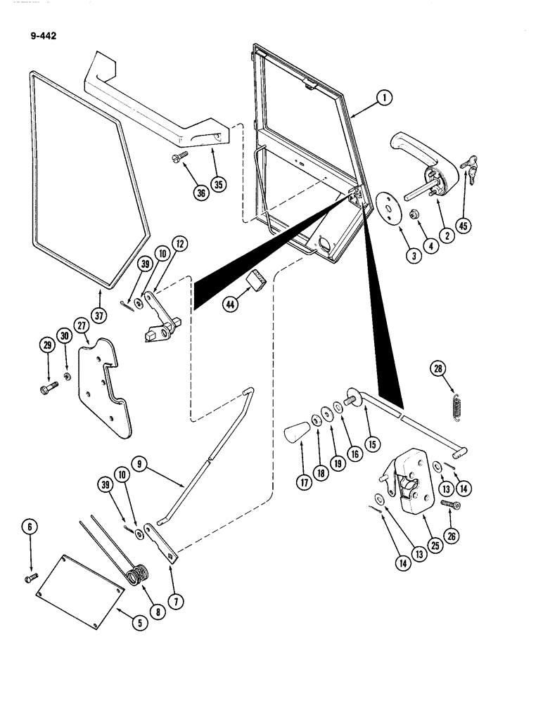 Схема запчастей Case IH 4494 - (9-442) - CAB, DOOR ASSEMBLY (09) - CHASSIS/ATTACHMENTS