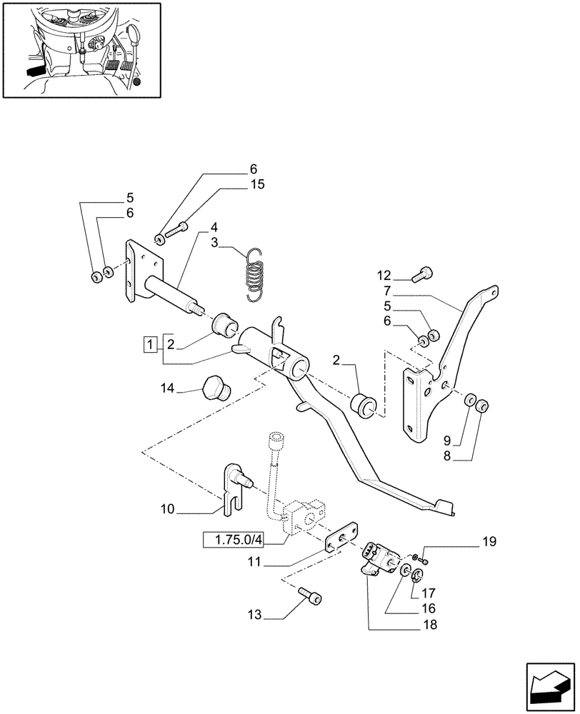 Схема запчастей Case IH JX1070C - (1.92.26/04) - (VAR.270) HI-LO 32X16 (30KM/H) - PEDAL AND BRACKET FOR CLUTCH COUPLING (10) - OPERATORS PLATFORM/CAB