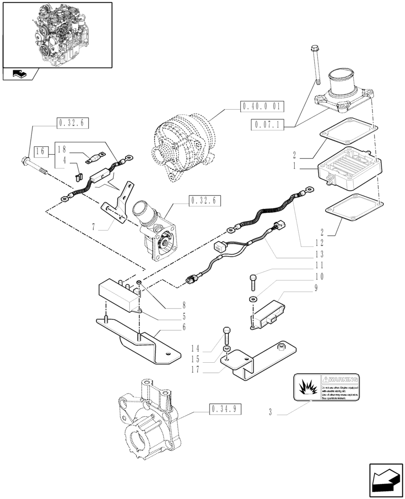 Схема запчастей Case IH FARMALL 75N - (1.75.4/05[01]) - AIR HEATER ENGINE STARTING AID - HEATER, CABLES AND BRACKETS (VAR.334206) (06) - ELECTRICAL SYSTEMS