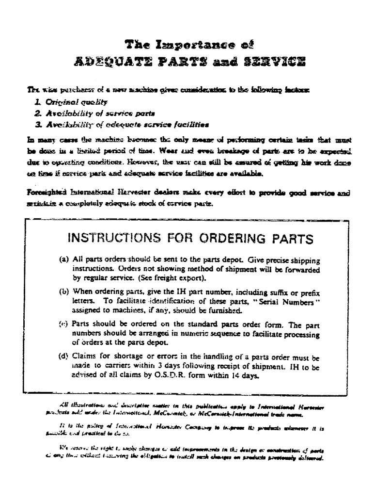 Схема запчастей Case IH 2400 - (0-A) - INSTRUCTIONS FOR ORDERING PARTS (00) - GENERAL