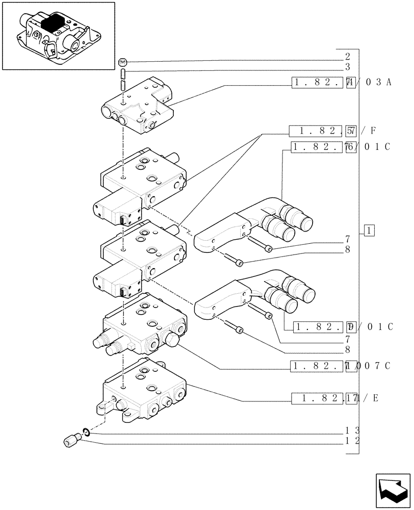 Схема запчастей Case IH MAXXUM 110 - (1.82.7/16A) - 2 CCLS (EDC) ELECTRONIC CONTROL VALVES WITH TRAILER BRAKE VALVE AND ASSOCIATED PARTS (VAR.330853) (07) - HYDRAULIC SYSTEM