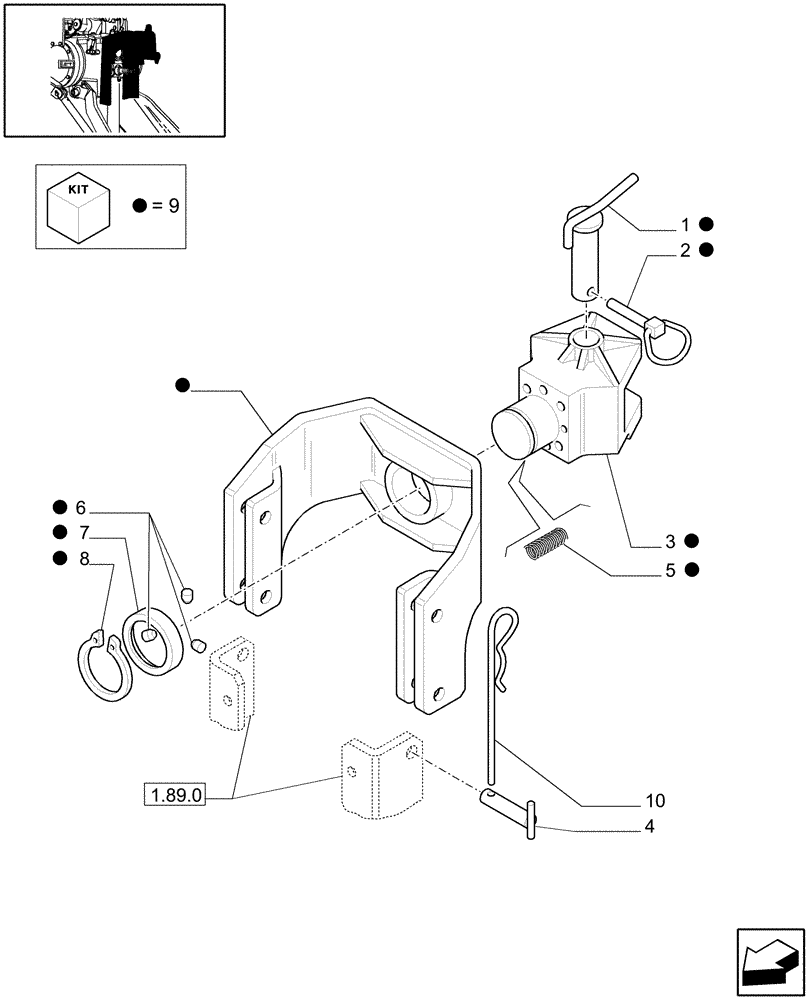 Схема запчастей Case IH JX1095N - (1.89.3) - (VAR.886) SWIVEL HOOK, VERTICAL ADJUST, W/PIN, 33MM HOLE (09) - IMPLEMENT LIFT