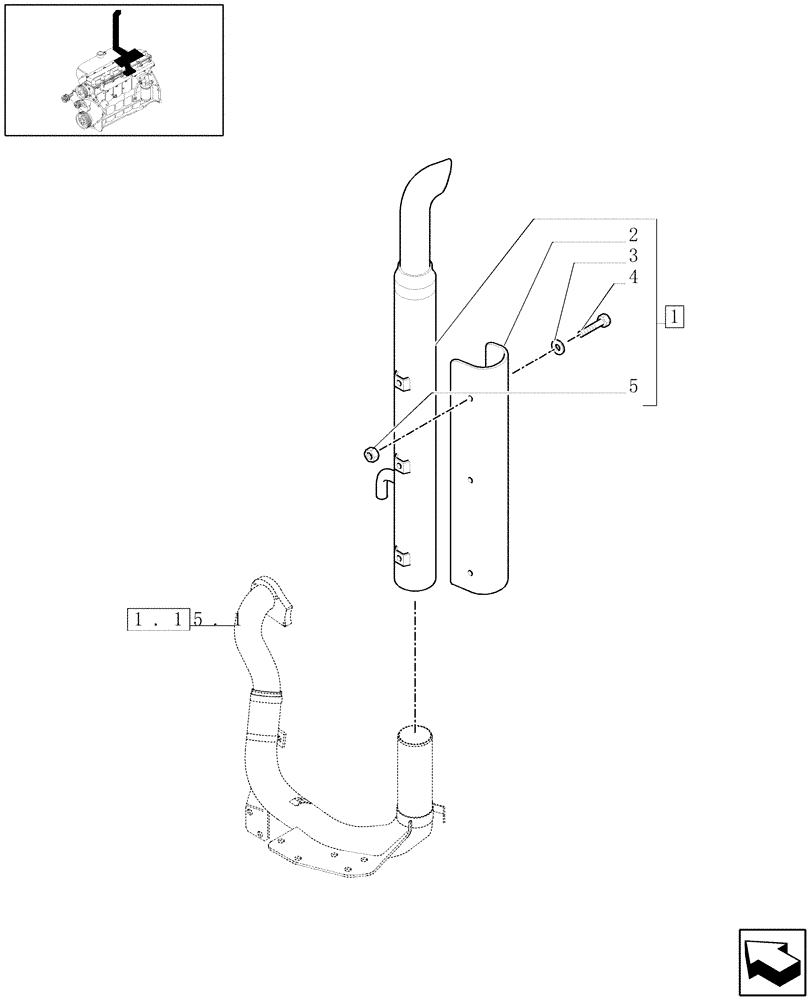 Схема запчастей Case IH MAXXUM 110 - (1.15.1/02) - AIR CLEANER WITH PRE-CLEANER "SPIN TUBE" FOR ROOF WITH LOW PROFILE - SILENCER (MUFFLER) (VAR.330189-331189) (02) - ENGINE EQUIPMENT