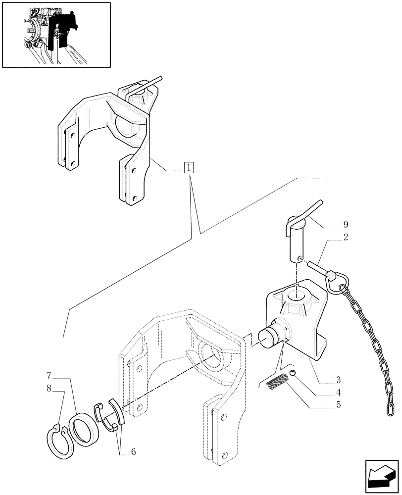 Схема запчастей Case IH JX1070C - (1.89.3/05A[01A]) - TOW HOOK - BREAKDOWN - D5824 (09) - IMPLEMENT LIFT