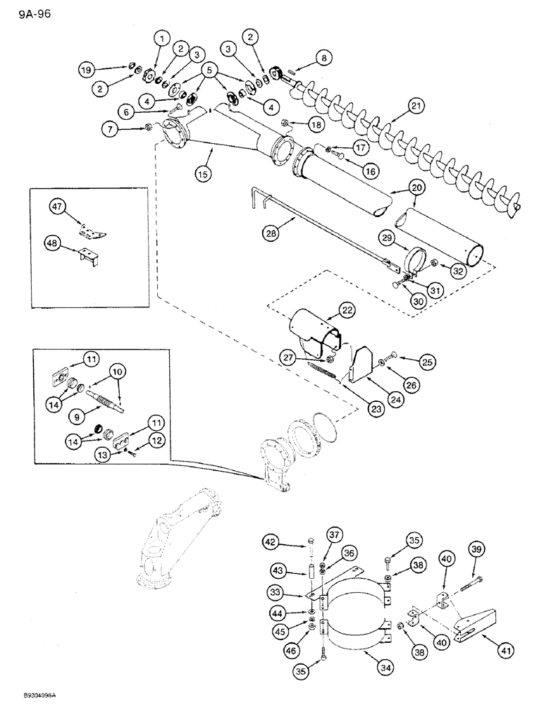 Схема запчастей Case IH 1250 - (9A-096) - DISCHARGE AUGER, WITH MECHANICAL CONTROL, FINAL DISCHARGE AUGER, 1350 MACHINES (09) - CHASSIS ATTACHMENTS