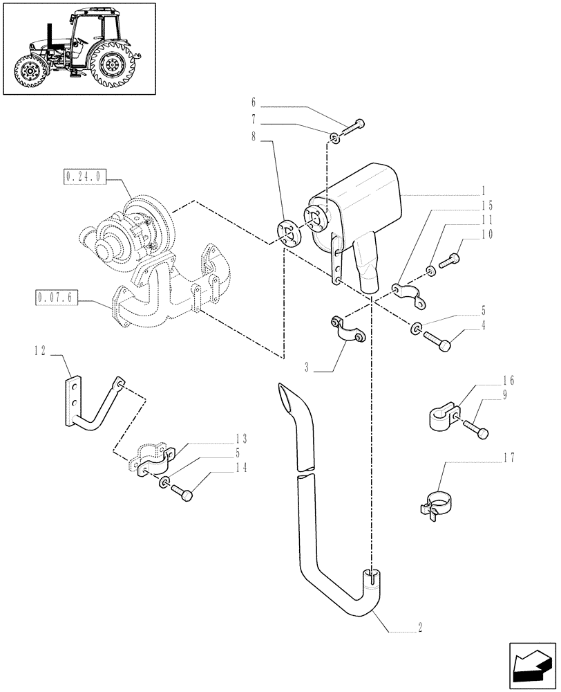 Схема запчастей Case IH JX1070C - (1.15.1[02]) - SILENCER (MUFFLER) (02) - ENGINE EQUIPMENT