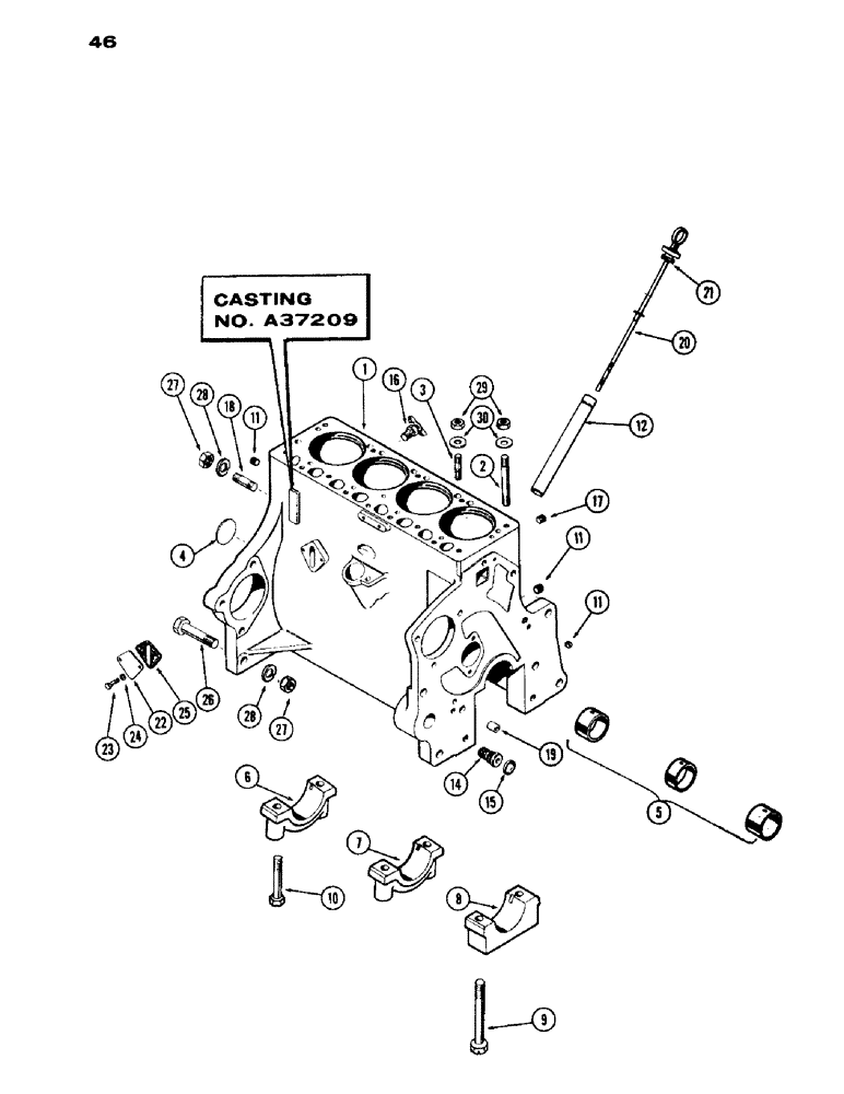 Схема запчастей Case IH 530 - (046) - CYL. BLOCK ASSY., CASTING NO. A37209, W/ FLANGE MOUNTED OIL FILTER, 530 SERIES, 159 SPARK IGN. ENG. (02) - ENGINE