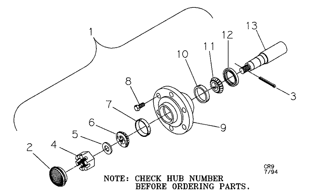 Схема запчастей Case IH CRUMBLER - (44.100.01) - 783 HUB AND SPINDLE (09) - CHASSIS/ATTACHMENTS