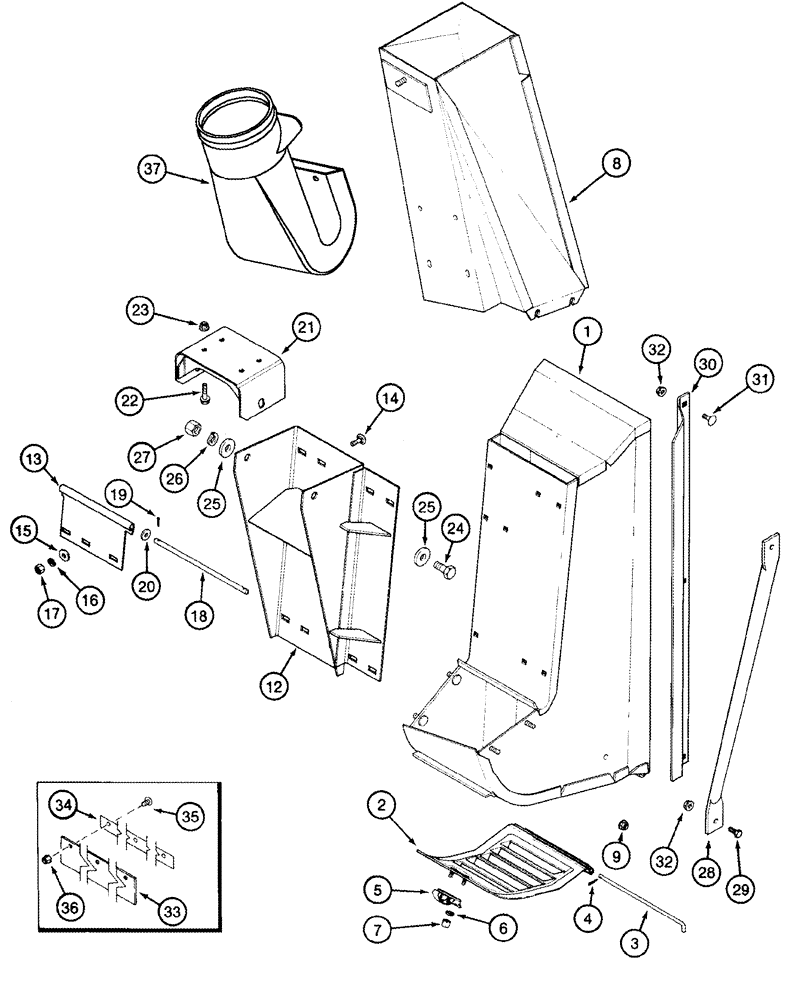 Схема запчастей Case IH 2555 - (09C-07) - DRUM OUTLETS - REAR - 4 ROW NARROW, NO. 3, 5 ROW NARROW, NO. 4 (15) - HANDLING SYSTEM