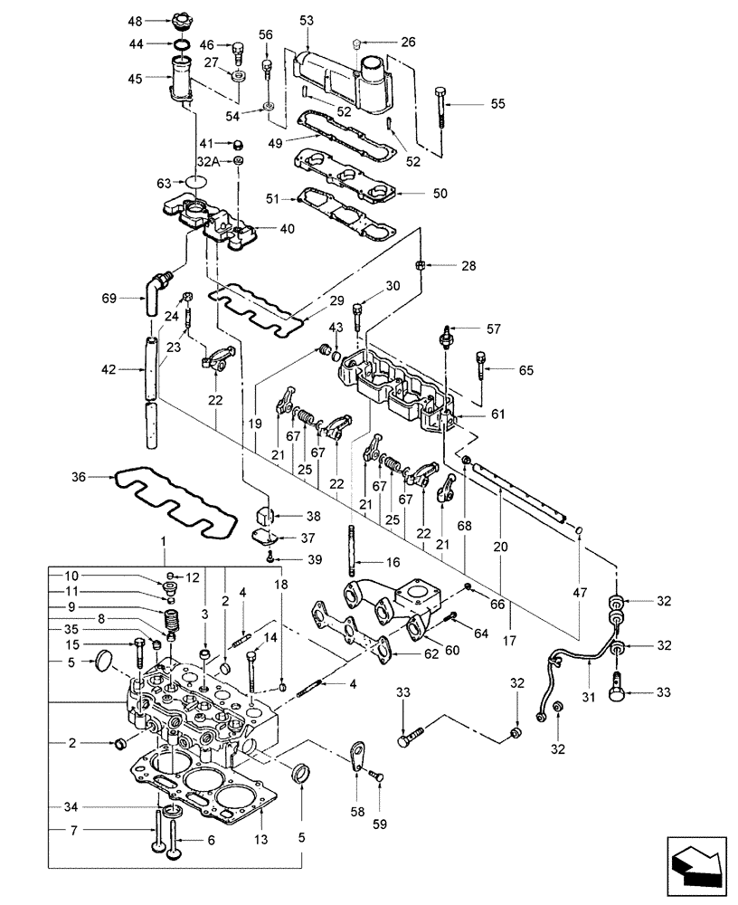 Схема запчастей Case IH D35 - (01.04) - CYLINDER HEAD (01) - ENGINE