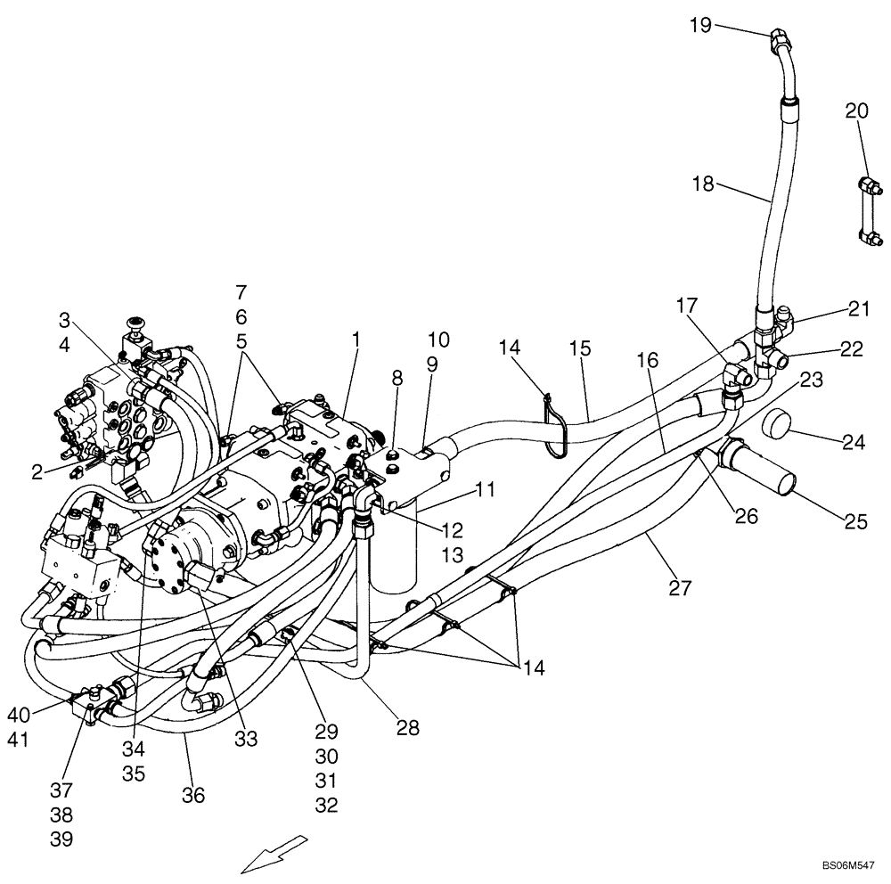 Схема запчастей Case IH 450 - (06-11) - HYDROSTATICS - PUMP, SUPPLY AND RETURN (450 WITH PILOT CONTROL) (06) - POWER TRAIN