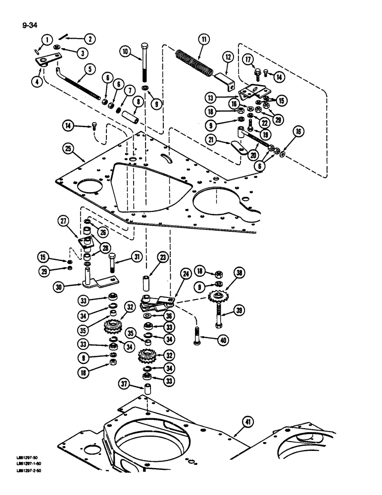 Схема запчастей Case IH 1822 - (9-034) - IDLER ARMS AND SPROCKET, REAR SPINDLE CHAIN (13) - PICKING SYSTEM