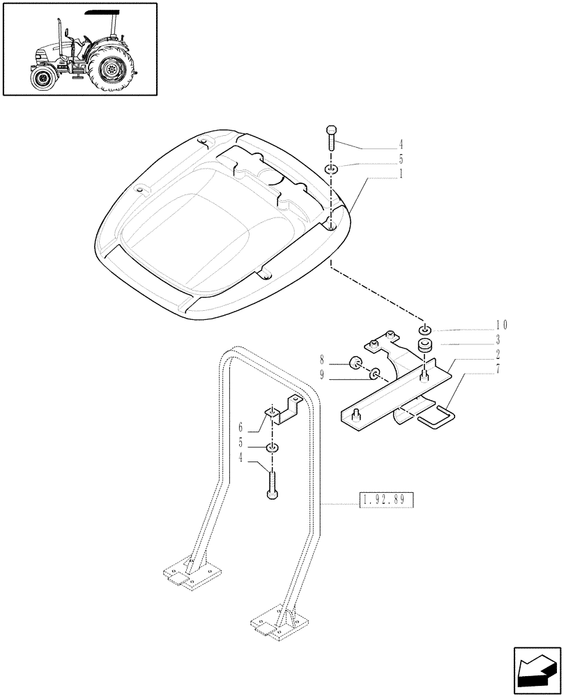 Схема запчастей Case IH JX80 - (1.92.89/01) - (VAR.857) FOLDING ROPS CANOPY (10) - OPERATORS PLATFORM/CAB