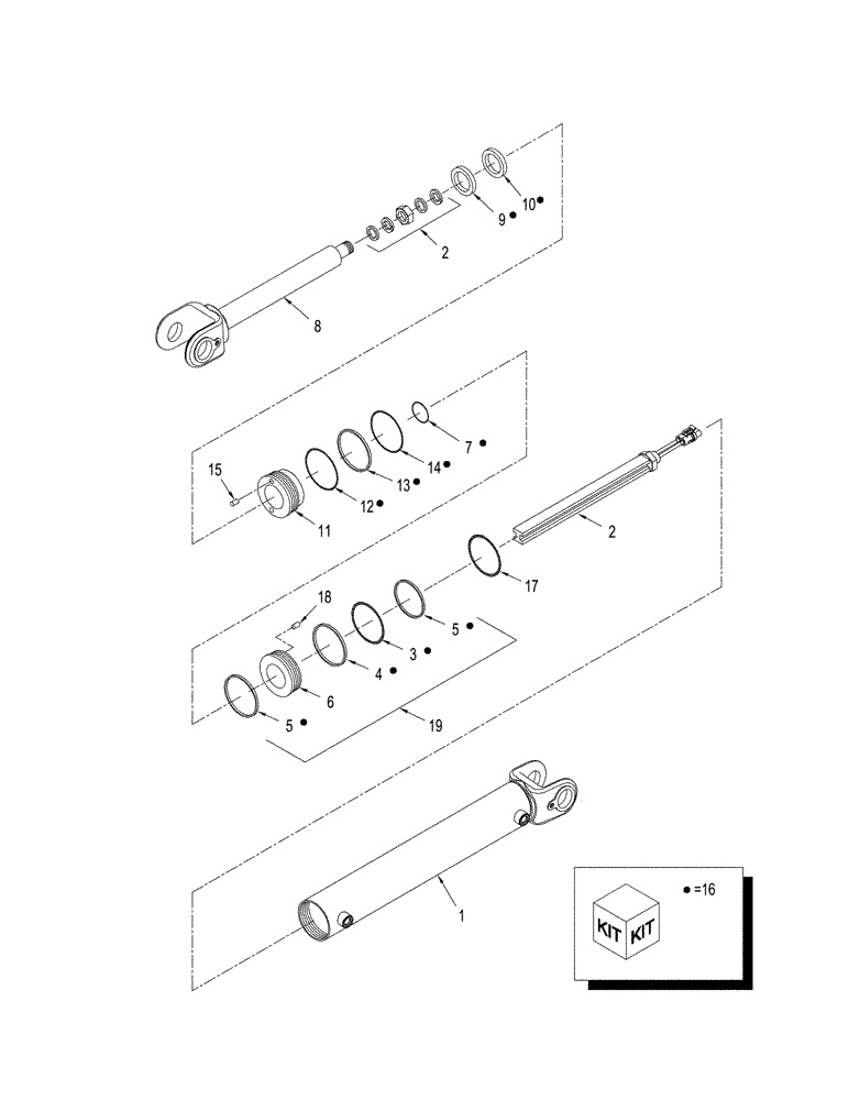 Схема запчастей Case IH STX325 - (05-03[02]) - CYLINDER ASSY - ARTICULATION, WITH SENSOR (05) - STEERING