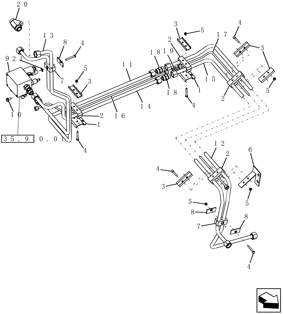 Схема запчастей Case IH 7010 - (35.910.03[03]) - HYDRAULIC TUBES - ENGINE COMPARTMENT - 9010 (35) - HYDRAULIC SYSTEMS