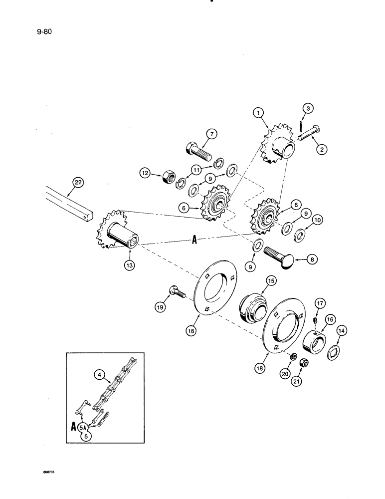 Схема запчастей Case IH 8500 - (9-080) - FERTILIZER DRIVE PARTS, JACKSHAFT TO FERTILIZER DRIVE SHAFT (09) - CHASSIS/ATTACHMENTS